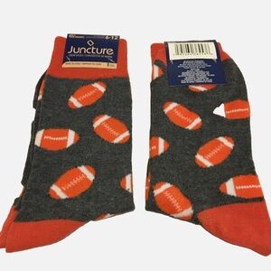 NEW Men’s Juncture Fun Novelty Gray and Orange Football Socks Size 6-12